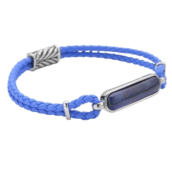 Lapis Lazuli Leather Bracelet ✦ Stainless Steel Frame ✦ Magnetic Clasp 8" Unisex - Picture 5 of 12